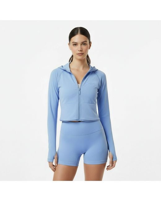 Usa Pro Blue Seamless Definition Cropped Long Sleeve Performance Training Jacket