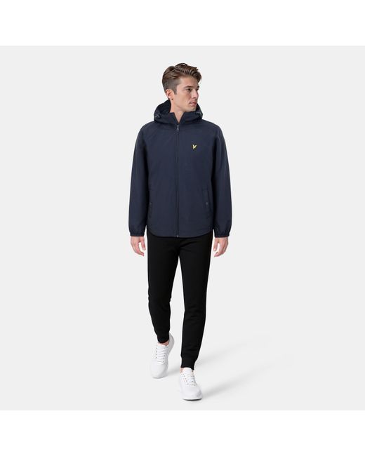 Lyle & Scott Blue Zip Through Cotton Wind Resistant Long Sleeve Hooded Rain Anorak for men