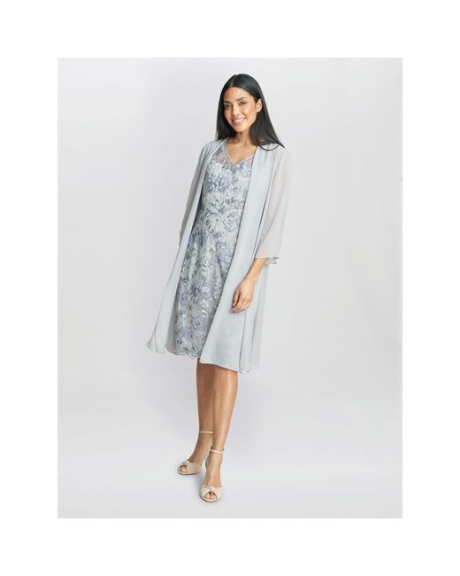Gina Bacconi Blue Tracy Embroidered Dress & Chiffon Jacket