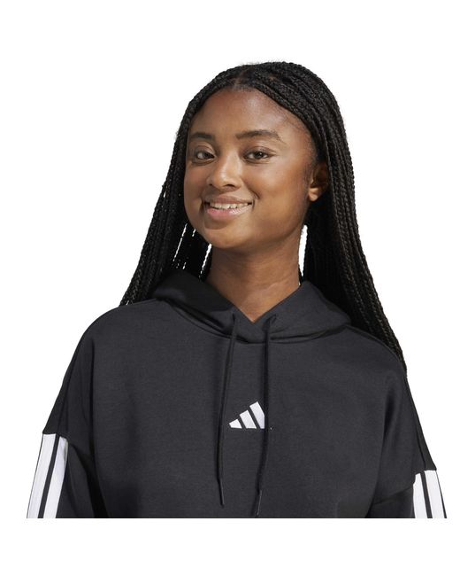 Adidas Black Essentials 3-Stripes Fleece Hoodie