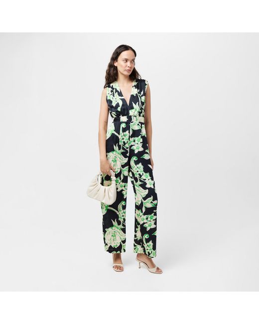 AX Paris Blue Floral Print V Neck Sleeveless Jumpsuit