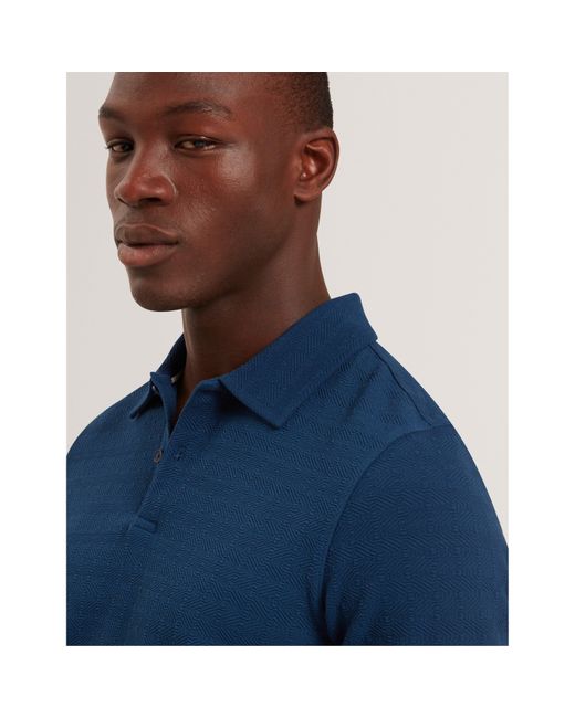 Ted Baker Blue Textured Short Sleeve Polo Shirt for men