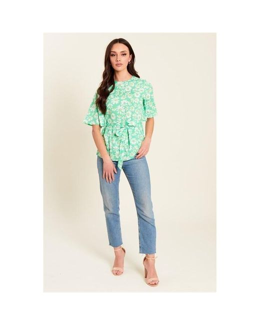 Be You Blue Floral Tie Waist Top