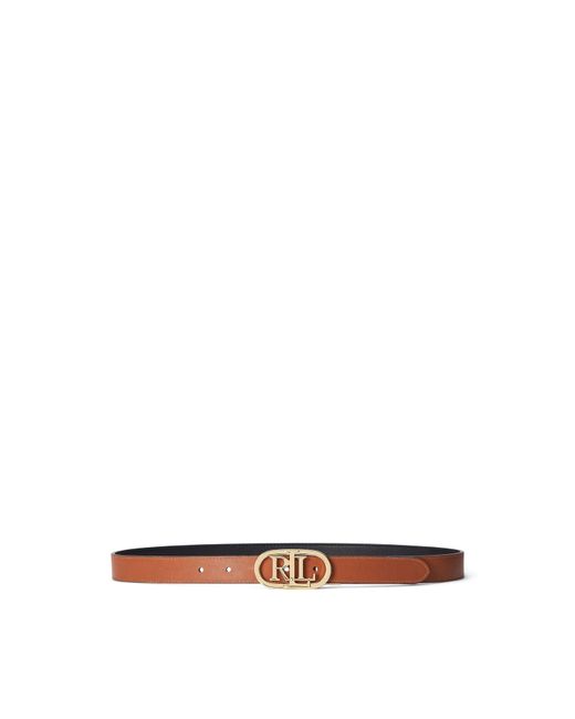 Ralph Lauren Multicolor Oval-Logo Reversible Leather Skinny Belt