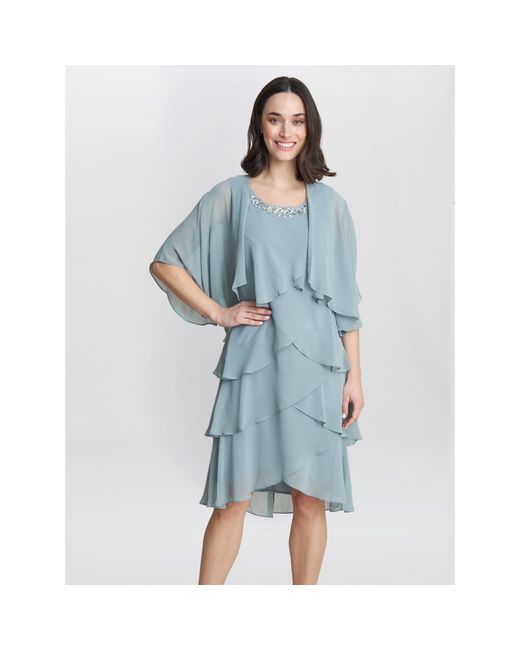 Gina Bacconi Blue Toni Chiffon Tier Jacket Dress