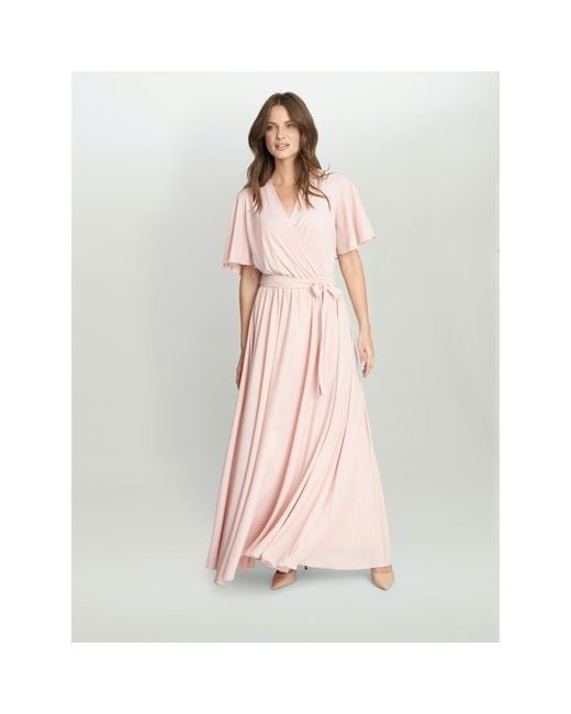 Gina Bacconi Pink Crissy Maxi Dress With Cape Sleeve