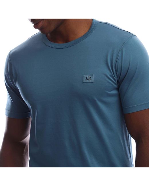 C P Company Blue 70/2 Mercerized Jersey Logo Patch T-Shirt for men