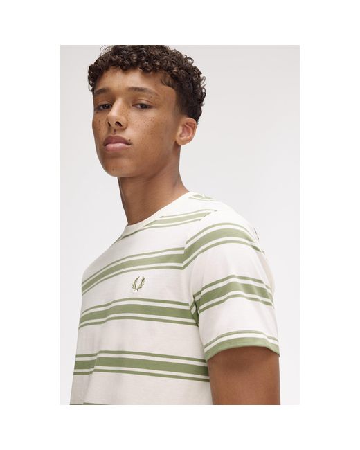 Fred Perry White Fine Stripe Regular Fit T-Shirt for men