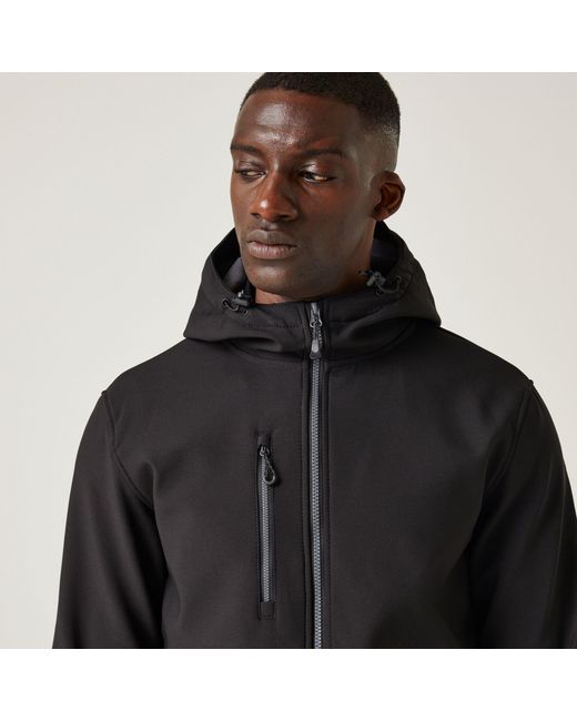 Regatta Black Navigate 2 Layer Hooded Softshell Jacket for men