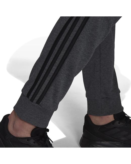Adidas Gray Essentials French Terry Tapered Cuff 3-Stripes Joggers for men
