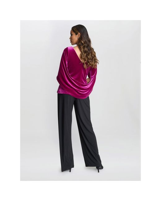 Gina Bacconi Pink Merna Draped Velvet Blouse