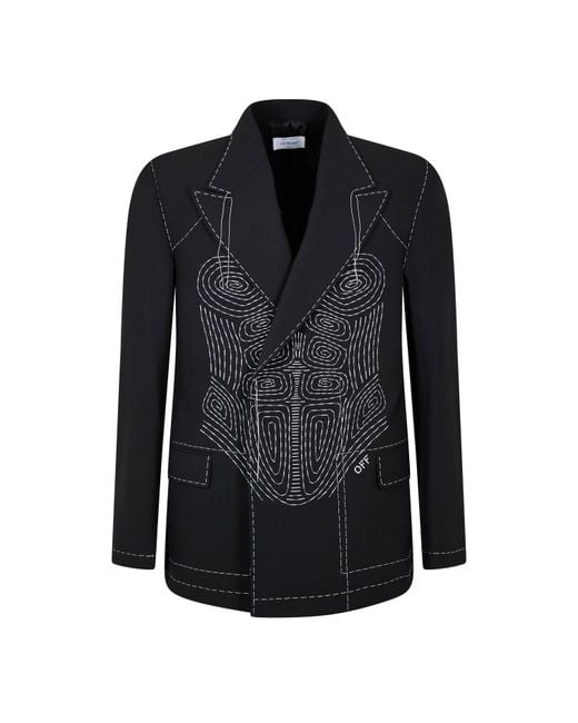 Off-White c/o Virgil Abloh Black Body Stitch Double-Breasted Contrast Stitching Long Sleeve Blazer for men
