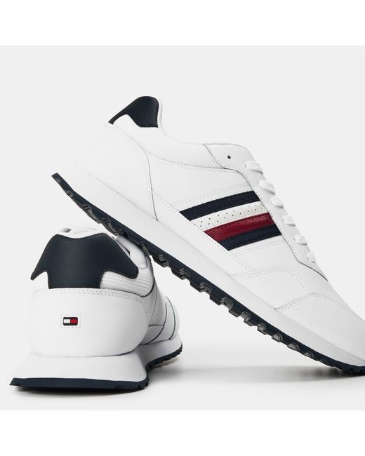 Tommy Hilfiger White Signature Tape Cleat Trainers With Leather for men