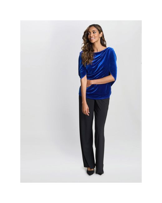 Gina Bacconi Blue Merna Draped Velvet Blouse