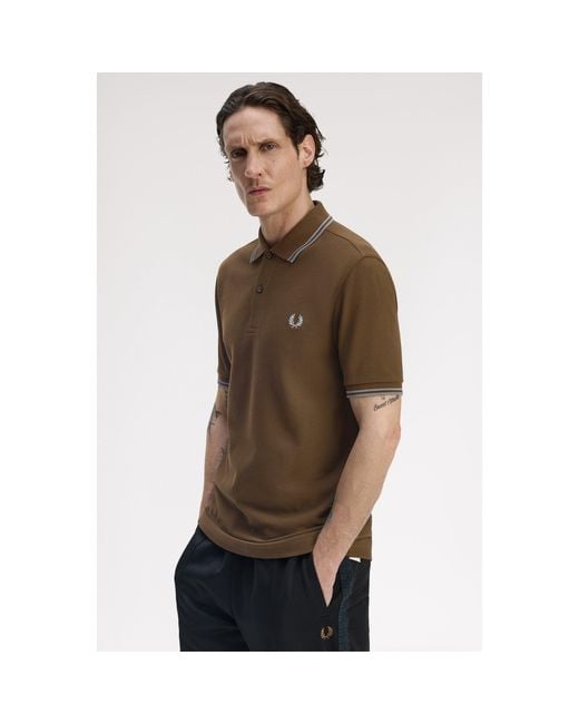 Fred Perry Brown Short Sleeve Twin Tipped Polo Shirt for men