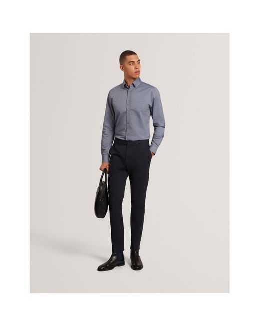 Ted Baker Gray Long-Sleeve Oxford Plain Shirt for men
