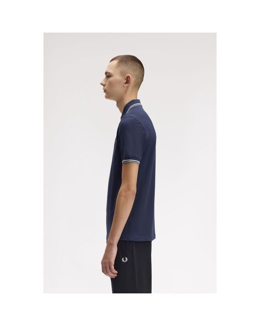 Fred Perry Blue Short Sleeve Twin Tipped Polo Shirt for men