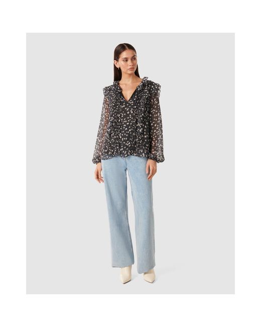 Forever New Blue Cody Ruffle Pintuck Blouse