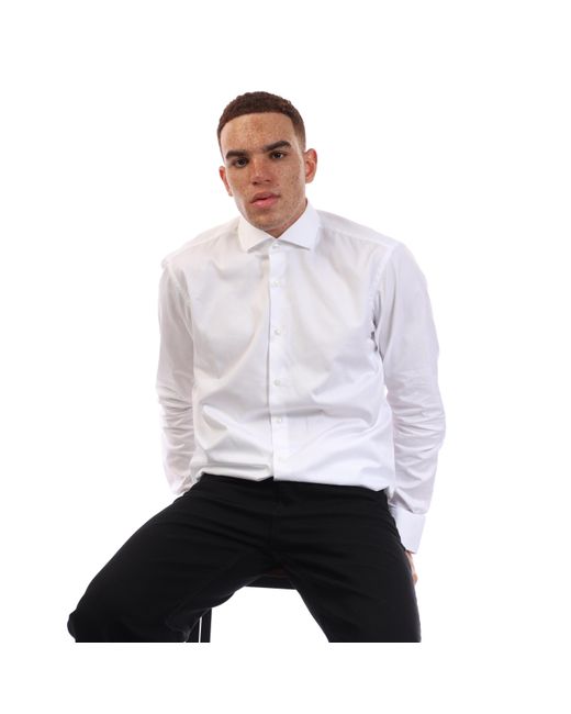 Boss White Joe Spread Long Sleeve Oxford Shirt for men