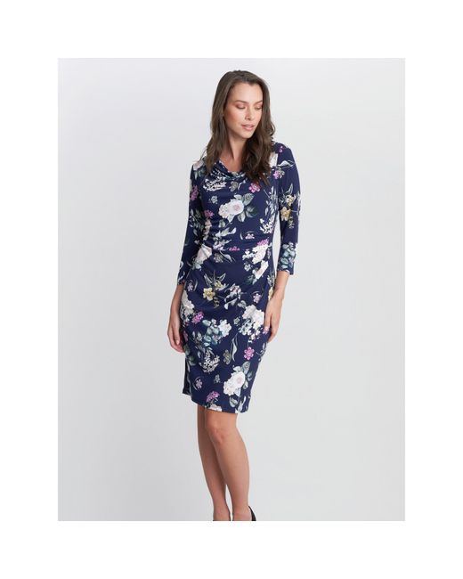 Gina Bacconi Blue Aliya Printed Jersey Cowl Neck Dress