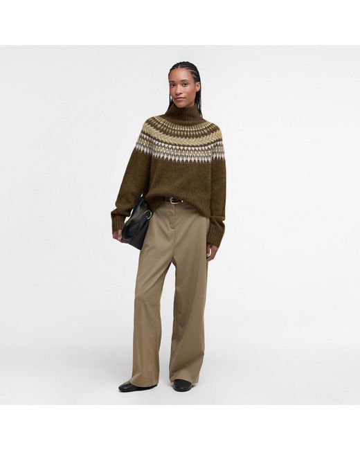 Barbour Green Lorrie Fair Isle Roll-Neck Jumper
