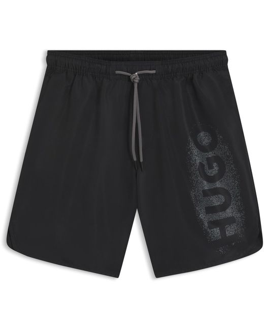 HUGO Black Swim Shorts With Logo Spray Detail for men