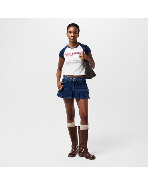 True Religion Blue Belted Cargo Denim Skirt