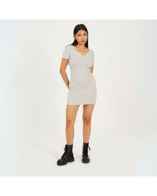 Brave Soul Natural T-Shirt Mini Dress With Notch Neck