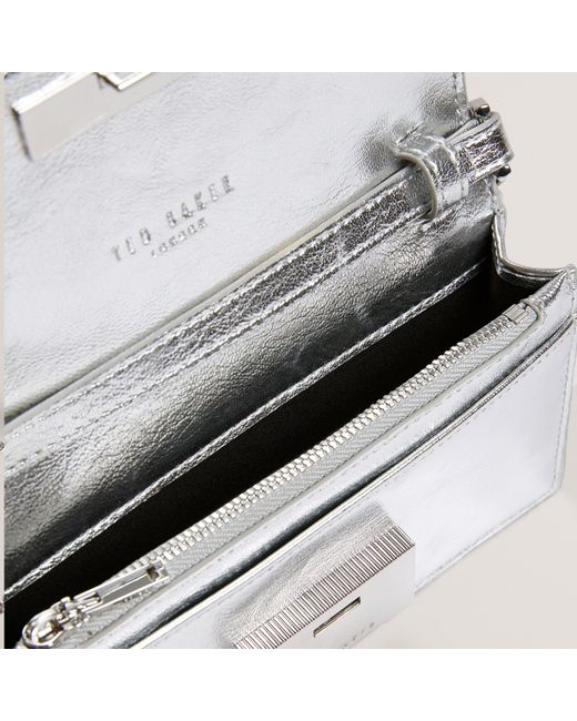 Ted Baker Gray Lock Detail Purse With Chain Strap