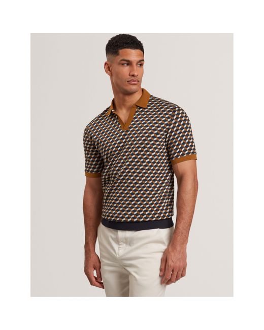 Ted Baker Black Jacquard Short Sleeve Polo Shirt for men