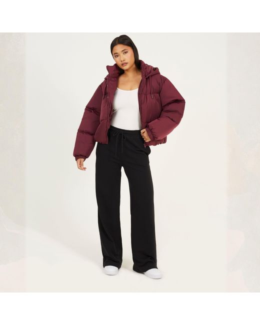 Brave Soul Red Oversized Fit Short Puffer Jacket With Hood