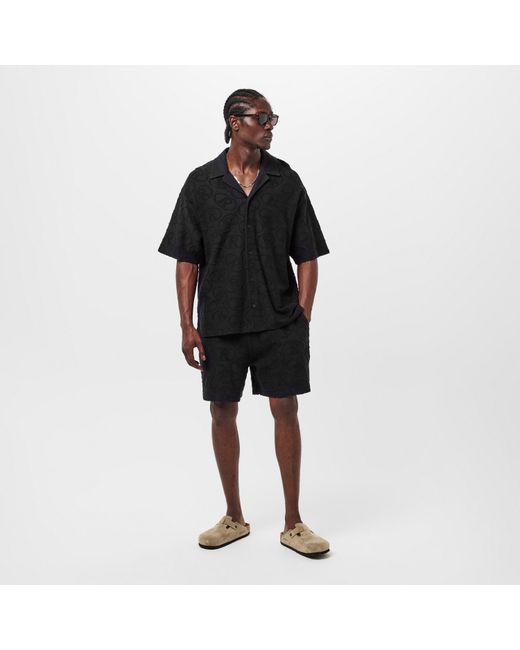 Represent Black Rep All-Over Towel Fabric Shorts for men