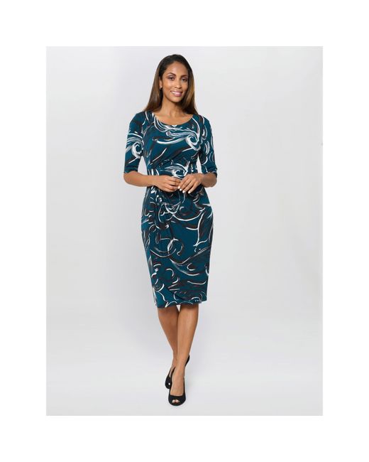 Gina Bacconi Blue Yvonne Printed Jersey Dress