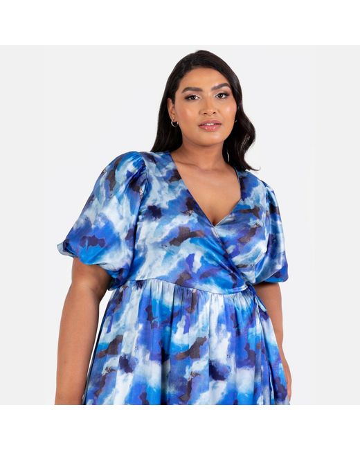 Lovedrobe Blue Satin Wrap Midaxi Dress
