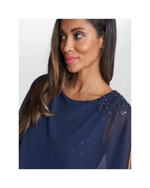 Gina Bacconi Blue Ginger Sequin Lace Dress With Chiffon