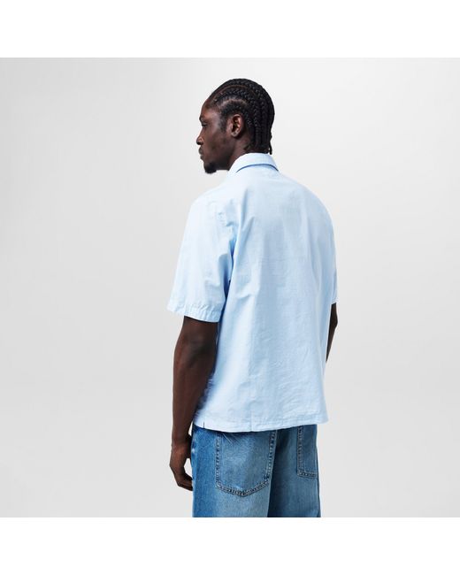 C P Company Blue Short Sleeve Ripstop Shirt for men