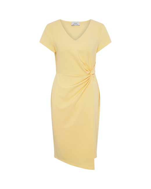 Gina Bacconi Yellow Peggy Short Faux Wrap V Neck Dress