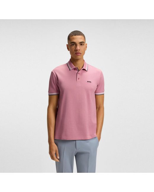 Boss Pink Paddy Polo Shirt With Contrast Tipping for men