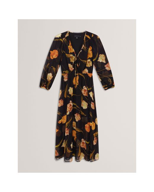 Ted Baker Black Plain Midi Tea Dress