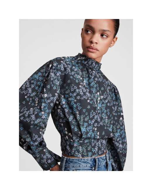AllSaints Blue Luna Asgard Short-Sleeve Casual Blouse