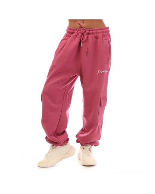 Hype Red Adults Cargo Closed Hem Fleece Joggers