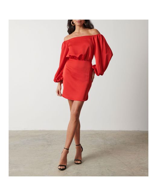 Pretty Lavish Red P Fern Off-Shoulder Bardot Mini Dress