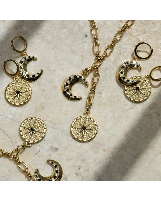 Inicio Metallic 14K Plated Celestial Moon Charm Hoop Earrings