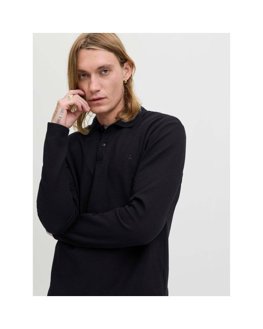 Jack & Jones Black Austin Longsleeved Polo for men