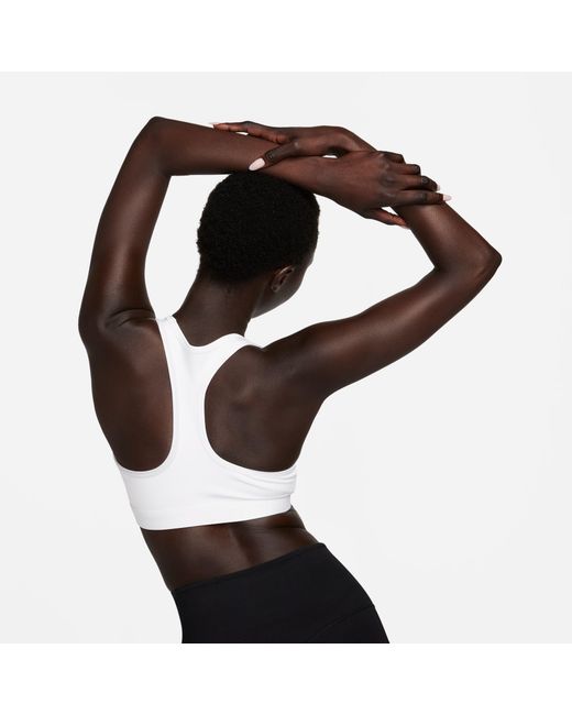 Nike White Swoosh Medium-Support 1-Piece Pad Sports Bra