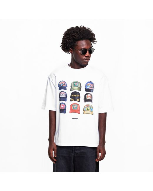 DSquared² White Dsq Cap Oversized T-Shirt for men
