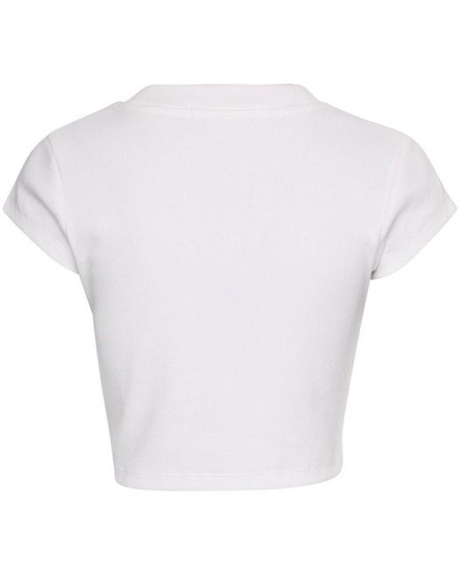 Calvin Klein White Mono Rib Cropped T Shirt