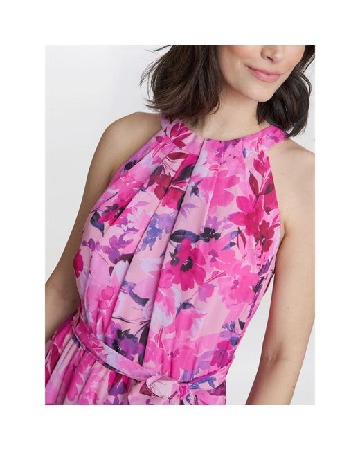 Gina Bacconi Pink Hermione Printed Keyhole Halter Dress