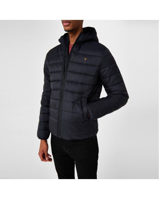 Farah Blue Meeson Hooded Long Sleeve Short Puffer Jacket for men