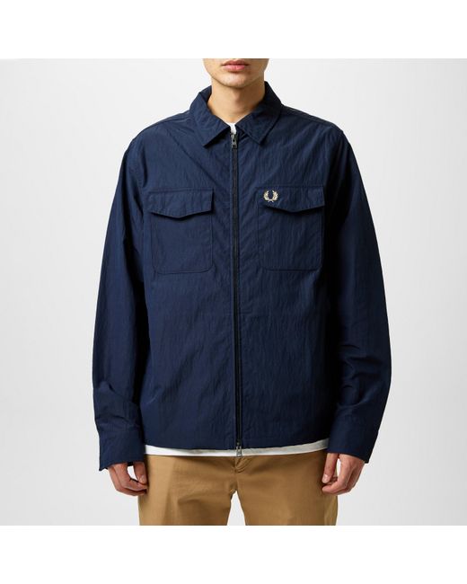 Fred Perry Blue Long Sleeve Zip Overshirt for men